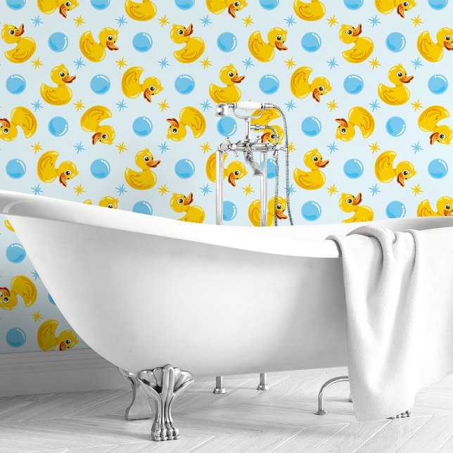 Papel Pintado Patos De Goma Amarillo Sobre Azul Con Niños De Bur (Subido por el creador)