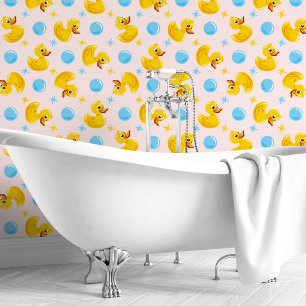 Papel Pintado Patos de goma amarillos sobre rosa 