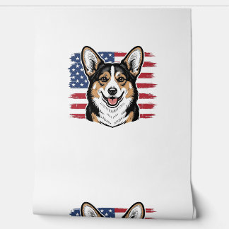 Papel Pintado Patriotic Corgi American Flag Vintage Vector Desig