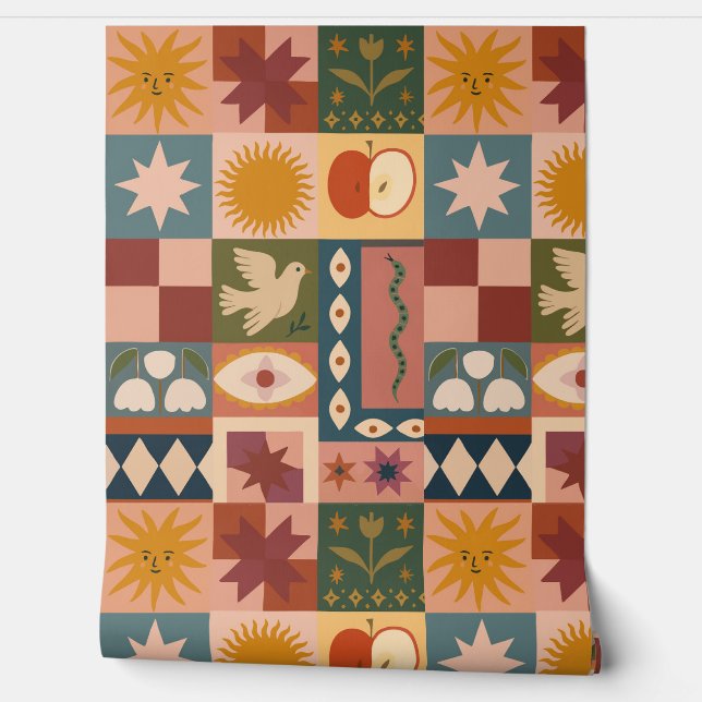 Papel Pintado Patrocinio celeste bohemio con símbolos místicos (Desenrollar)