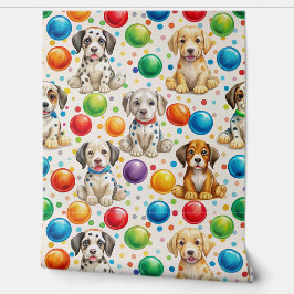 Papel Pintado Patrón Adorable de Cachorros con Cuadros Cubiertos