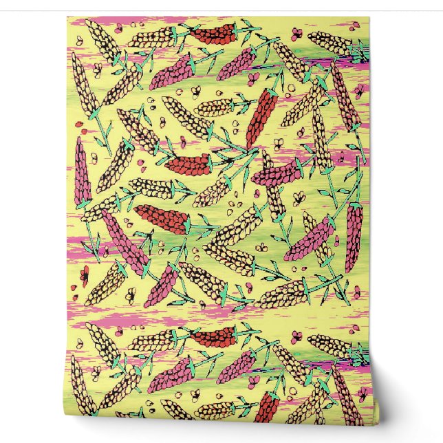 Papel Pintado patrón amarillo, rosa y rojo (Desenrollar)
