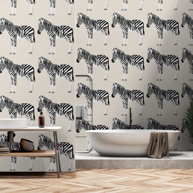 Papel Pintado Patrón animal exótico de cebra Beige (Baño)