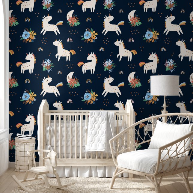 Papel Pintado Patrón animal unicornio de fantasía (Niños)