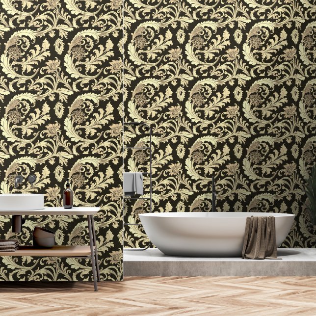 Papel Pintado Patrón Antiguo Fleur Marrón (Baño)