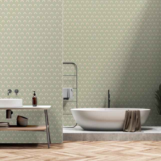 Papel Pintado Patrón arcoiris boho, pelar y pegar (Baño)