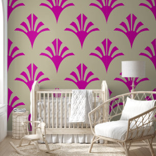 Papel Pintado Patrón Art Deco 02 - Magenta negrita sobre blanco