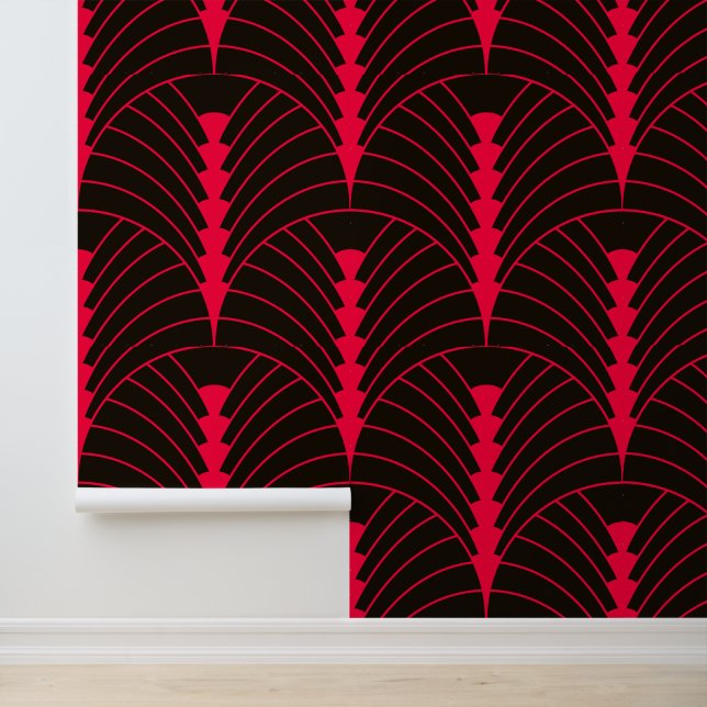 Papel Pintado Patrón Art Deco 03 - rojo carmín sobre negro (Solicitud)