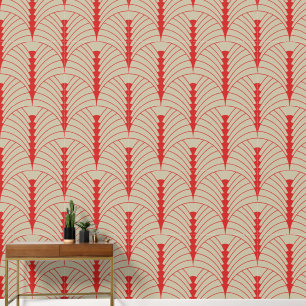 Papel Pintado Patrón Art Deco 03 - rojo persa en blanco roto