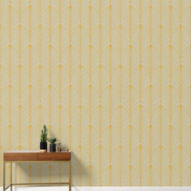 Papel Pintado Patrón Art Deco 04 - Deco Oro en blanco (Pasillo)