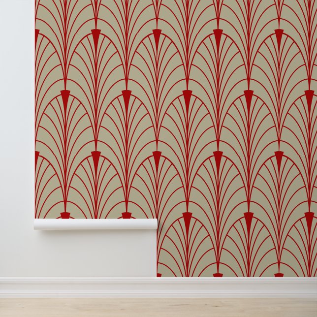 Papel Pintado Patrón Art Deco 04 - Escher Red on Off-White (Solicitud)