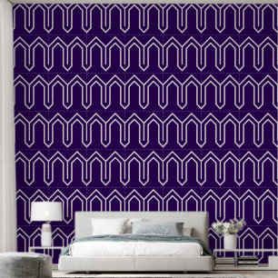 Papel Pintado Patrón Art Deco 05 - Blanco en Cadbury Purple