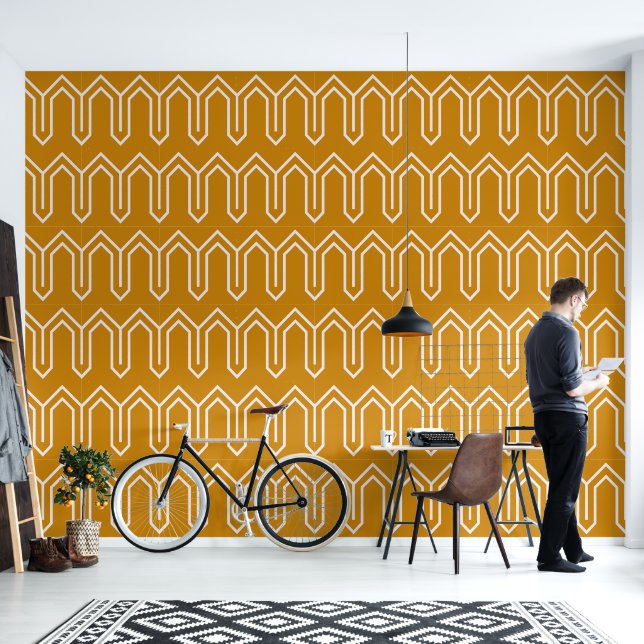 Papel Pintado Patrón Art Deco 05 - Blanco sobre el oro Deco 2 (Sala de estar)
