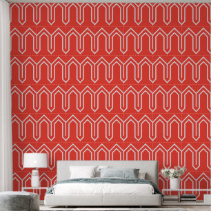 Papel Pintado Patrón Art Deco 05 - Blanco sobre rojo claro