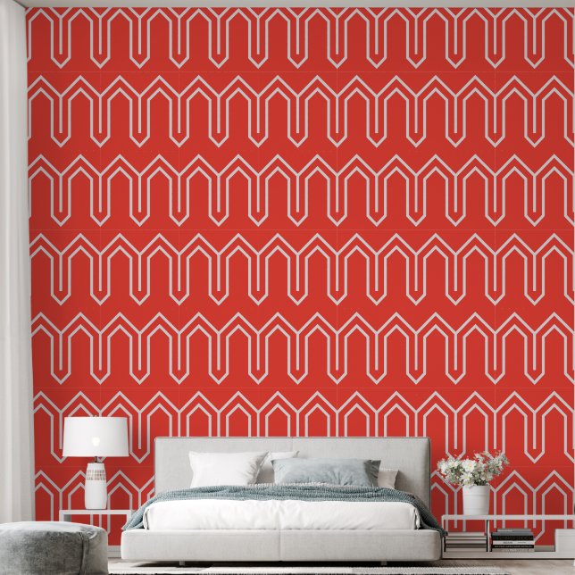 Papel Pintado Patrón Art Deco 05 - Blanco sobre rojo claro (Dormitorio)