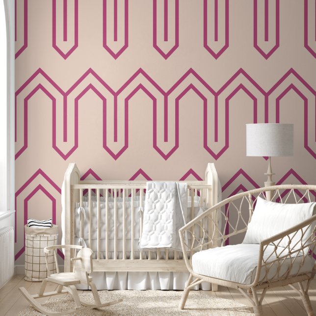 Papel Pintado Patrón Art Deco 05 - Rosa de frambuesa en rosa cla (Niños)