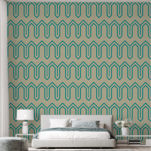 Papel Pintado Patrón Art Deco 05 - Verde azulado en blanco