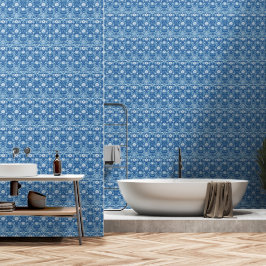 Papel Pintado Patrón Art Deco Azul Blanco Moderno