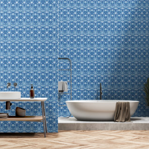 Papel Pintado Patrón Art Deco Azul Blanco Moderno