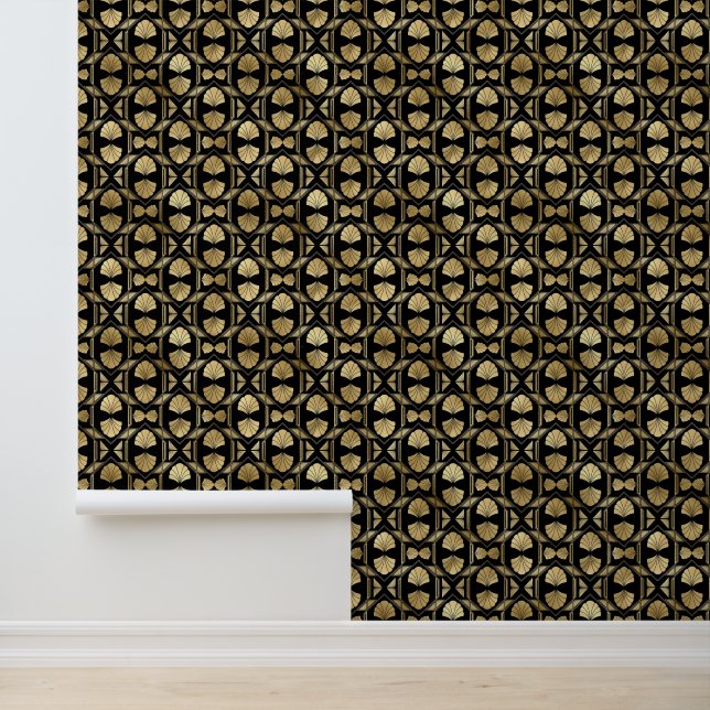 Papel Pintado Patrón Art Deco Elegante Oro Negro (Solicitud)
