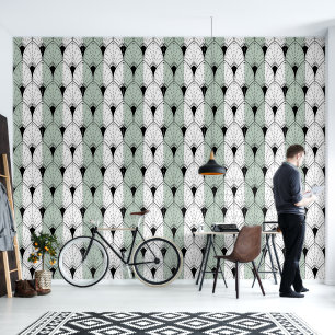 Papel Pintado Patrón Art Deco Negro sobre rayas blancas de color