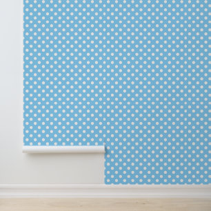 Papel Pintado patrón azul con puntos de polka blanco