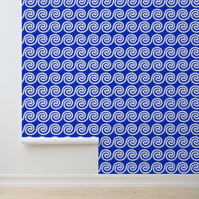 Papel Pintado Patrón azul de las ondas de las teclas del meandro (Solicitud)