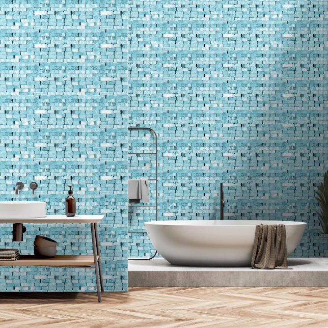 Papel Pintado Patrón azul ladrillo (Baño)