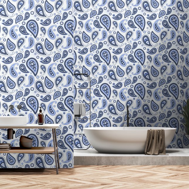 Papel Pintado Patrón azul paisley (Baño)