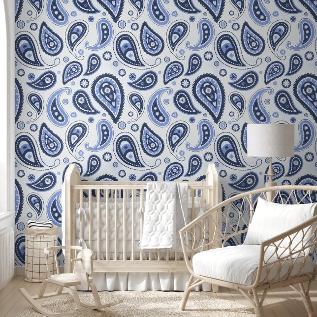 Papel Pintado Patrón azul paisley (Niños)