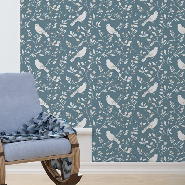 Papel Pintado Patrón azul turbio de pájaro blanco (Subido por el creador)