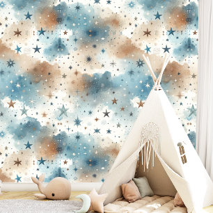 Papel Pintado Patrón azul y marrón de las estrellas del cielo no