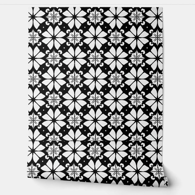 Papel Pintado Patrón blanco y negro (Desenrollar)