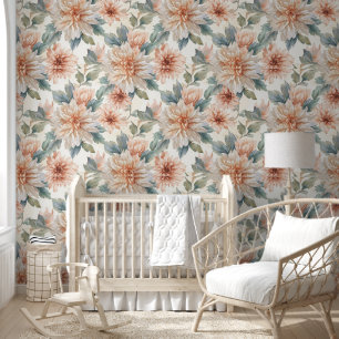 Papel Pintado Patrón Botánico Acuarela de Flores de Crisantemo