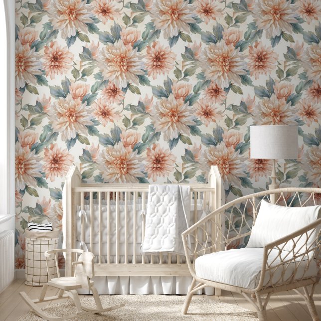 Papel Pintado Patrón Botánico Acuarela de Flores de Crisantemo (Niños)