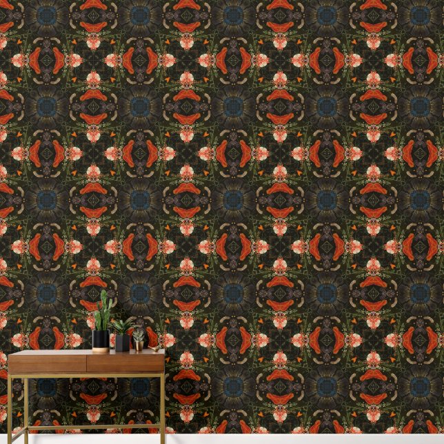 Papel Pintado Patrón botánico Art Decó Oscuro y Moody (Pasillo)