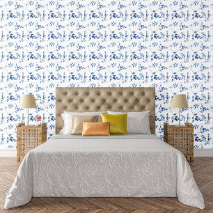 Papel Pintado Patrón botánico azul de inspiración nórdica