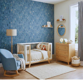 Papel Pintado Patrón Botánico Celestial Boho Polvo Azul