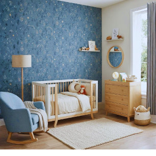 Papel Pintado Patrón Botánico Celestial Boho Polvo Azul