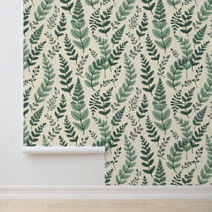 Papel Pintado Patrón botánico de hoja verde minimalista