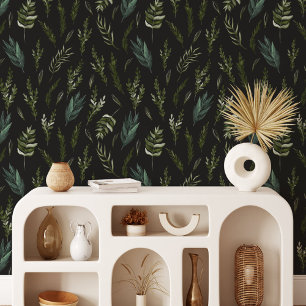 Papel Pintado Patrón Botánico de Hojas Verdes