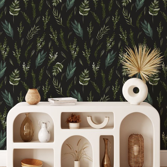 Papel Pintado Patrón botánico de hojas verdes (In situ)