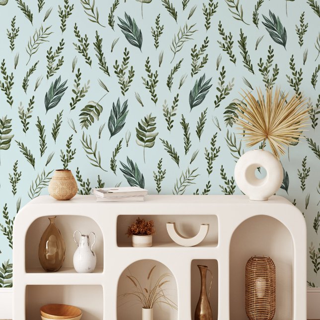 Papel Pintado Patrón botánico de hojas verdes (In situ)