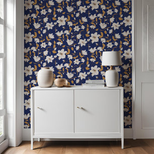 Papel Pintado Patrón botánico de Lirio Beige Azul Floral