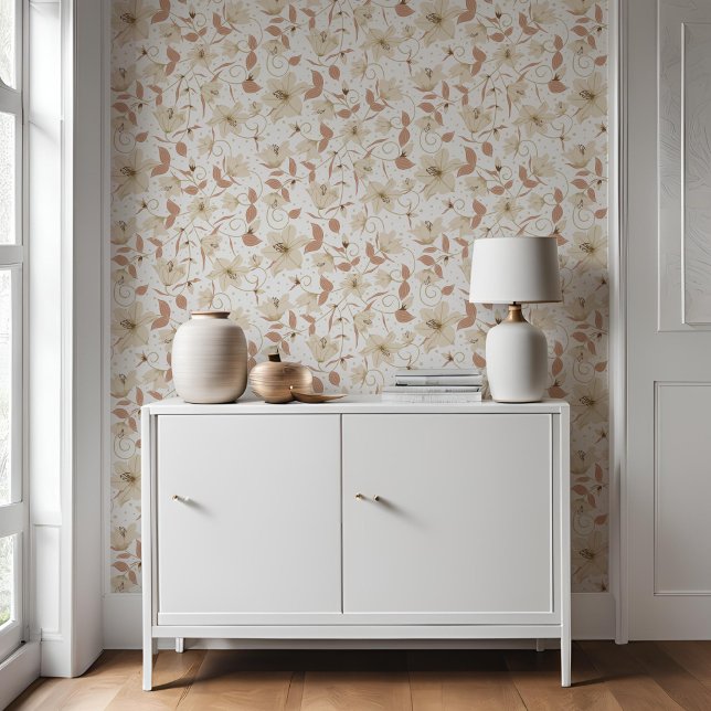 Papel Pintado Patrón botánico del Lirio amarillo Blanco Floral (Subido por el creador)