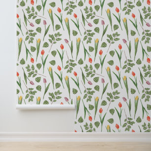 Papel Pintado Patrón botánico del tulipán de primavera