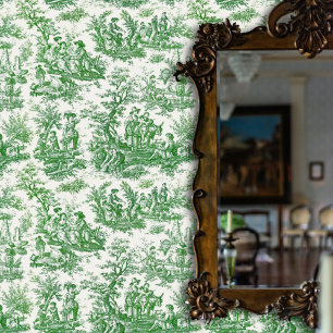 Papel Pintado Patrón Botánico Elegante Verde Vintage Toile