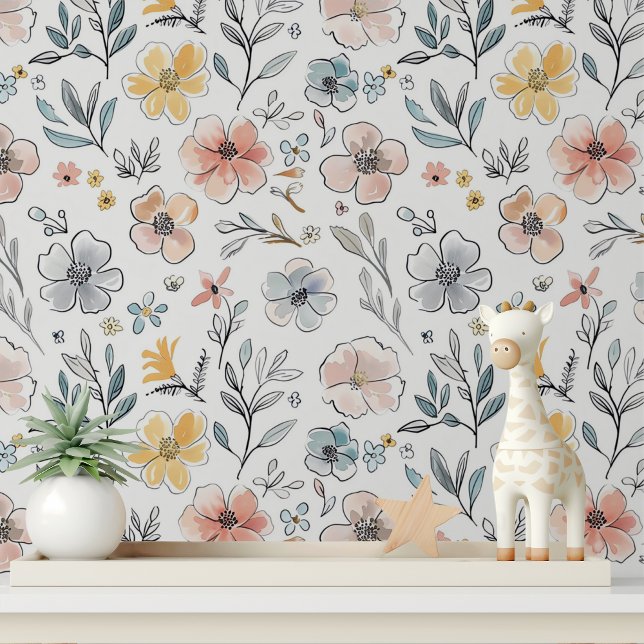 Papel Pintado Patrón botánico floral cúter pastel (Subido por el creador)