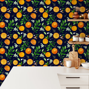 Papel Pintado Patrón botánico floral de cítricos naranja de vera
