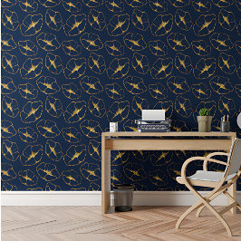 Papel Pintado Patrón botánico floral Royal Elegant Blue & Gold